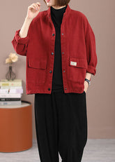 Rote Patchwork-Jeansjacken mit Taschen